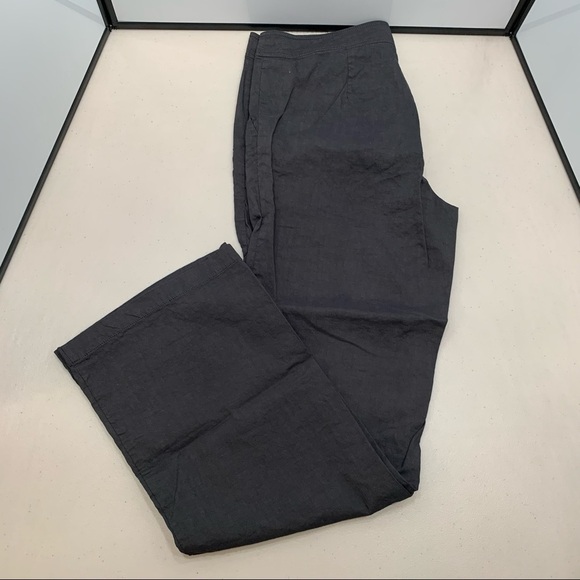 EILEEN FISHER Dark Charcoal Gray Linen-Viscose Spandex Blend Pants Size 12 - Picture 2 of 10